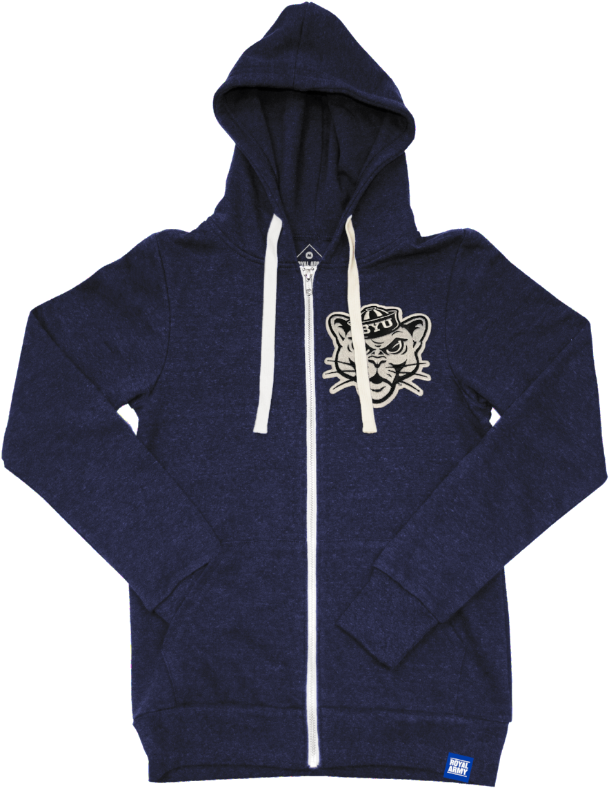 Heather Navy Tri-blend Fleece Full Zip Hoodie With (941x1183), Png Download