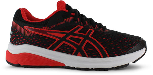 Asics Gt-1000 7 Gs Kids Black Red Alert (685x478), Png Download