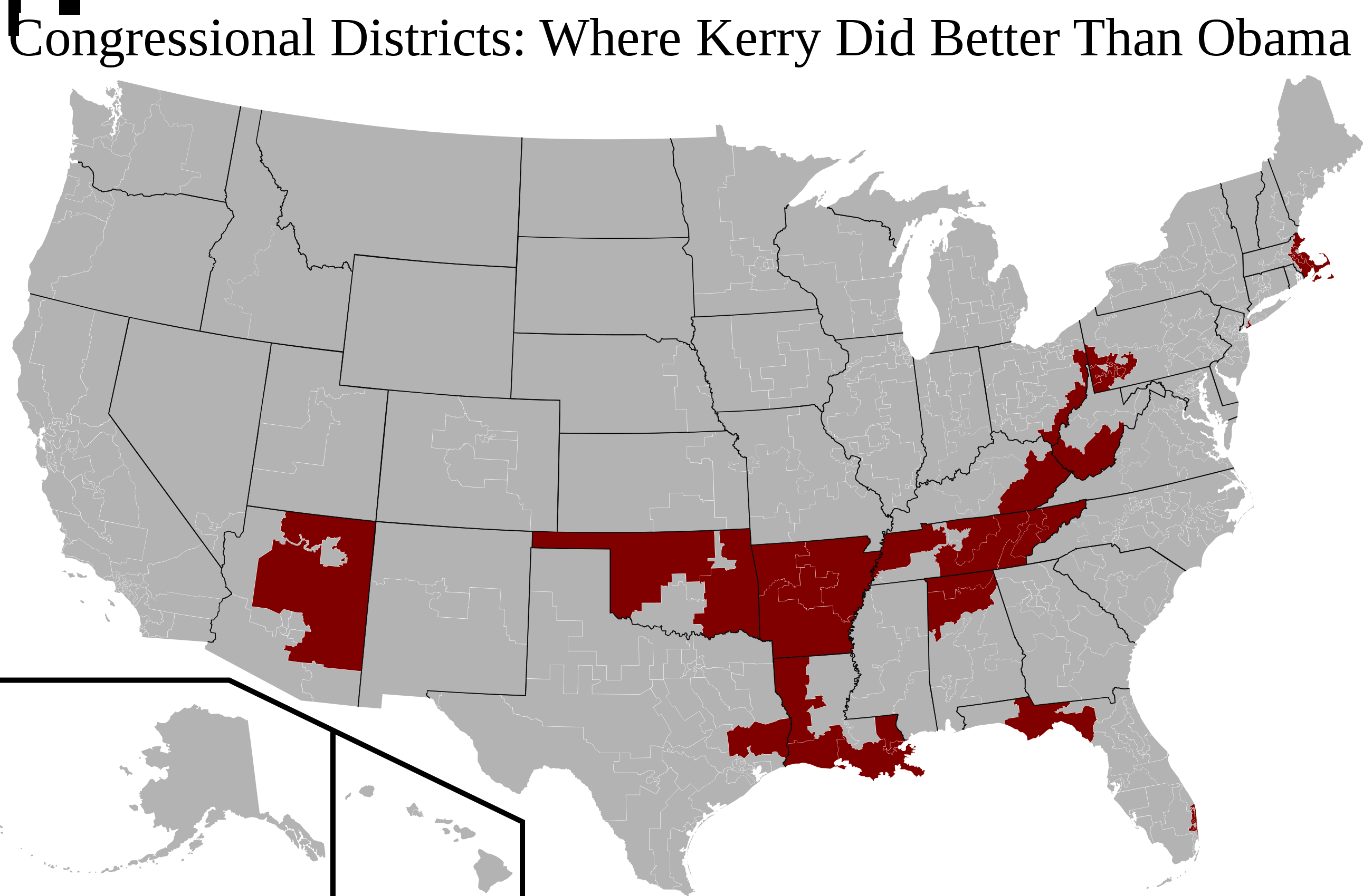 Congressional Districts Kerry Did Better Than Obama (2583x1700), Png Download