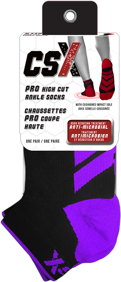 Csx X110 High Cut Ankle Sock Pro Purple On Black (1000x1000), Png Download