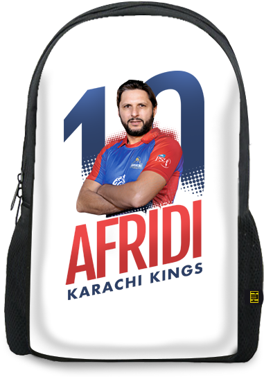 Shahid Afridi Printed Backpacks Bg-739 Description (600x663), Png Download