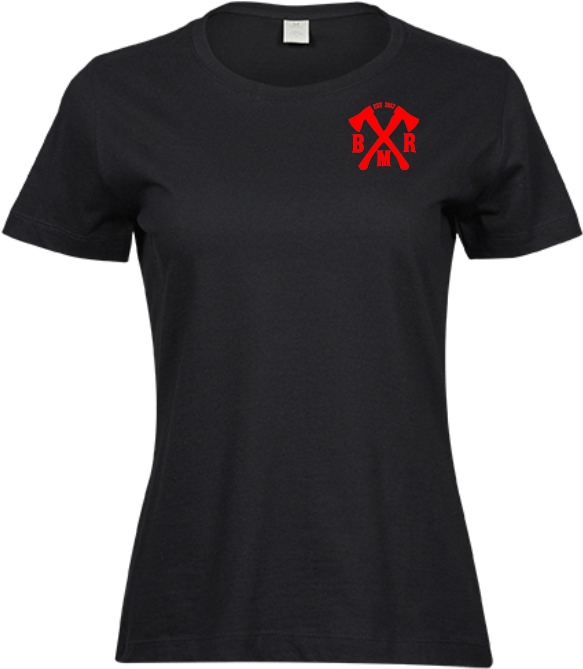 Black T-shirt For The Ladies With Red Designs (600x716), Png Download