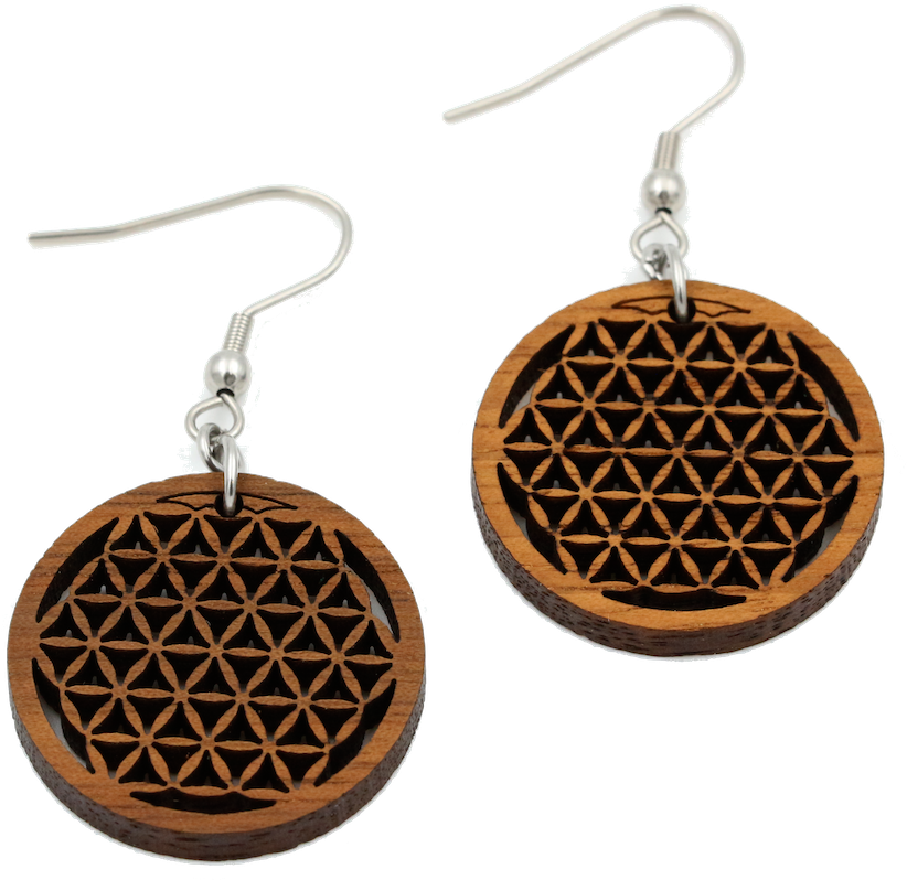 "flower Of Life" Earrings Classic Wood Walnut 25mm (1000x1000), Png Download