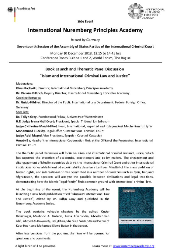 Csm Asp 2018 Side Event Islam And Icl Nuremberg Academy (600x850), Png Download
