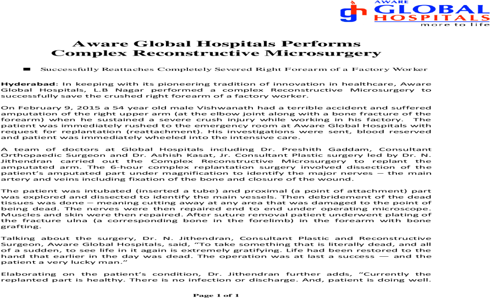 Aware Global Hospitals Performs Complex Reconstructive (1200x630), Png Download