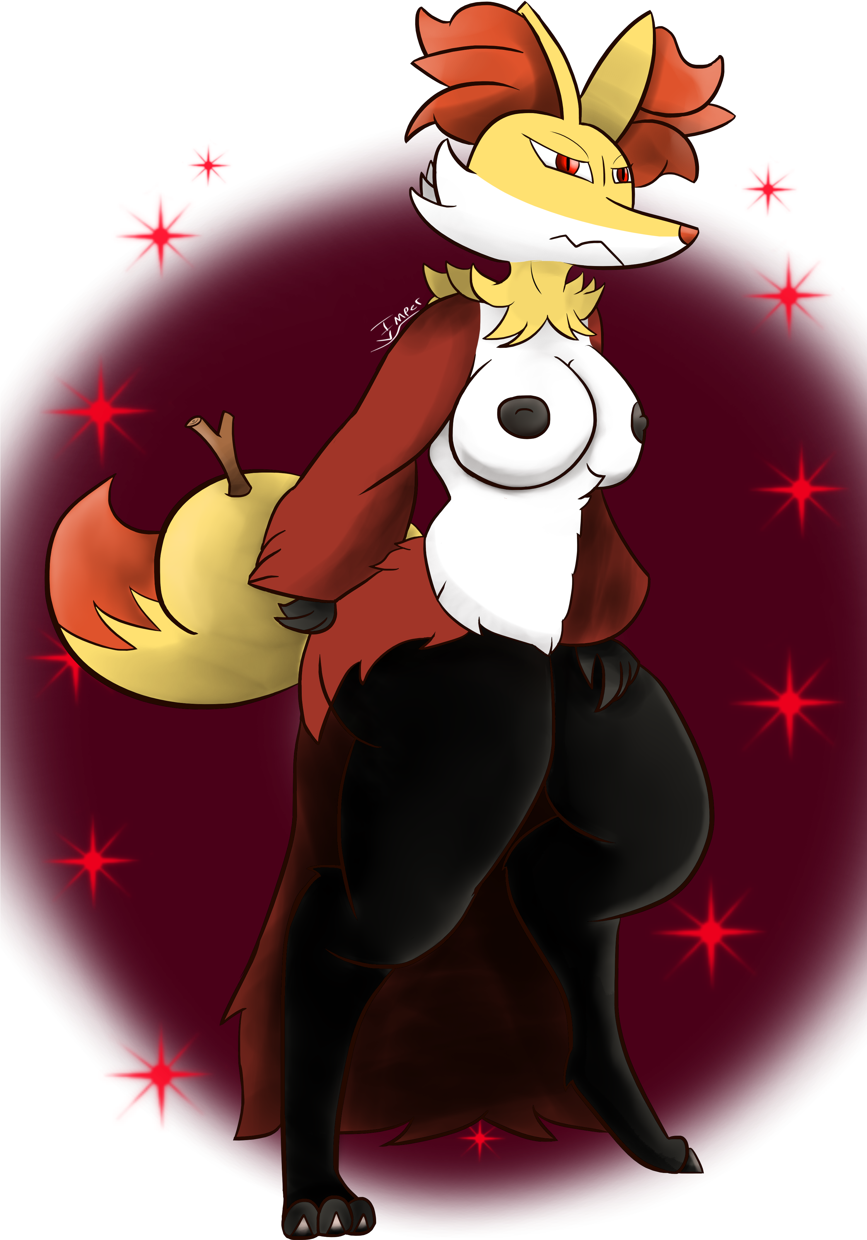 Anthro Delphox (2959x4608), Png Download