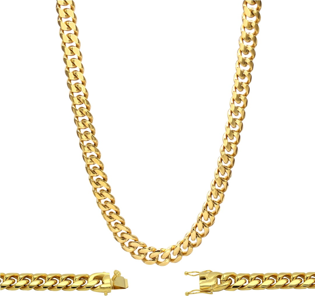 High Quality Hypoallergenic 18k Gold Plated Miami Chain - 9mm 18 Inch Chain (1080x1080), Png Download