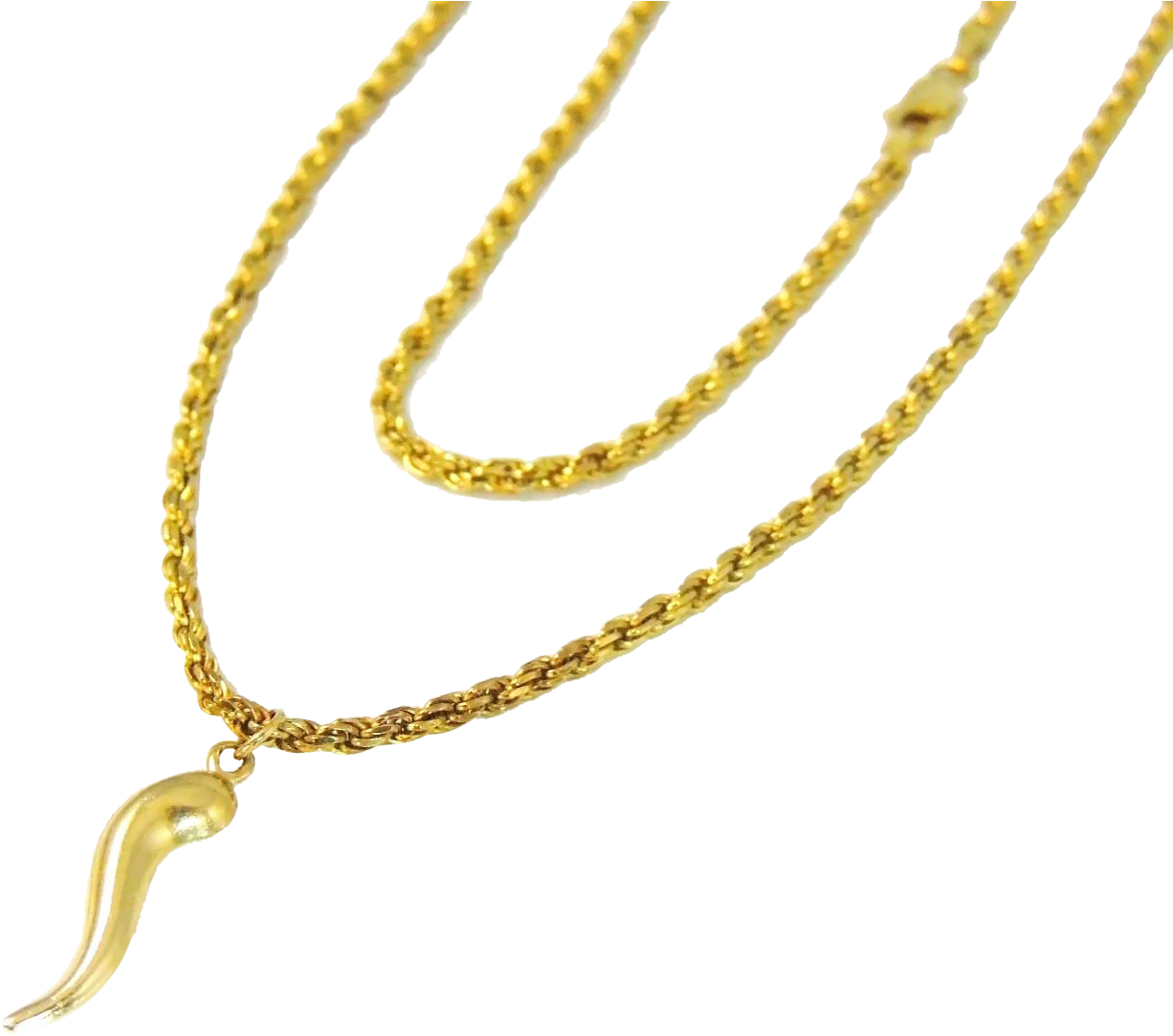 14k Gold Rope Chain Necklace Italy 24 Inch Horn Pendant - ティファニー シルバー ビーズ ネックレス (1225x1225), Png Download