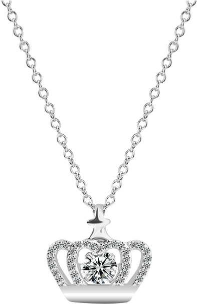 925 Sterling Silver Dancing Stone Crown Pendant Necklace-krkcom - Silver Love Heart Necklace (800x800), Png Download