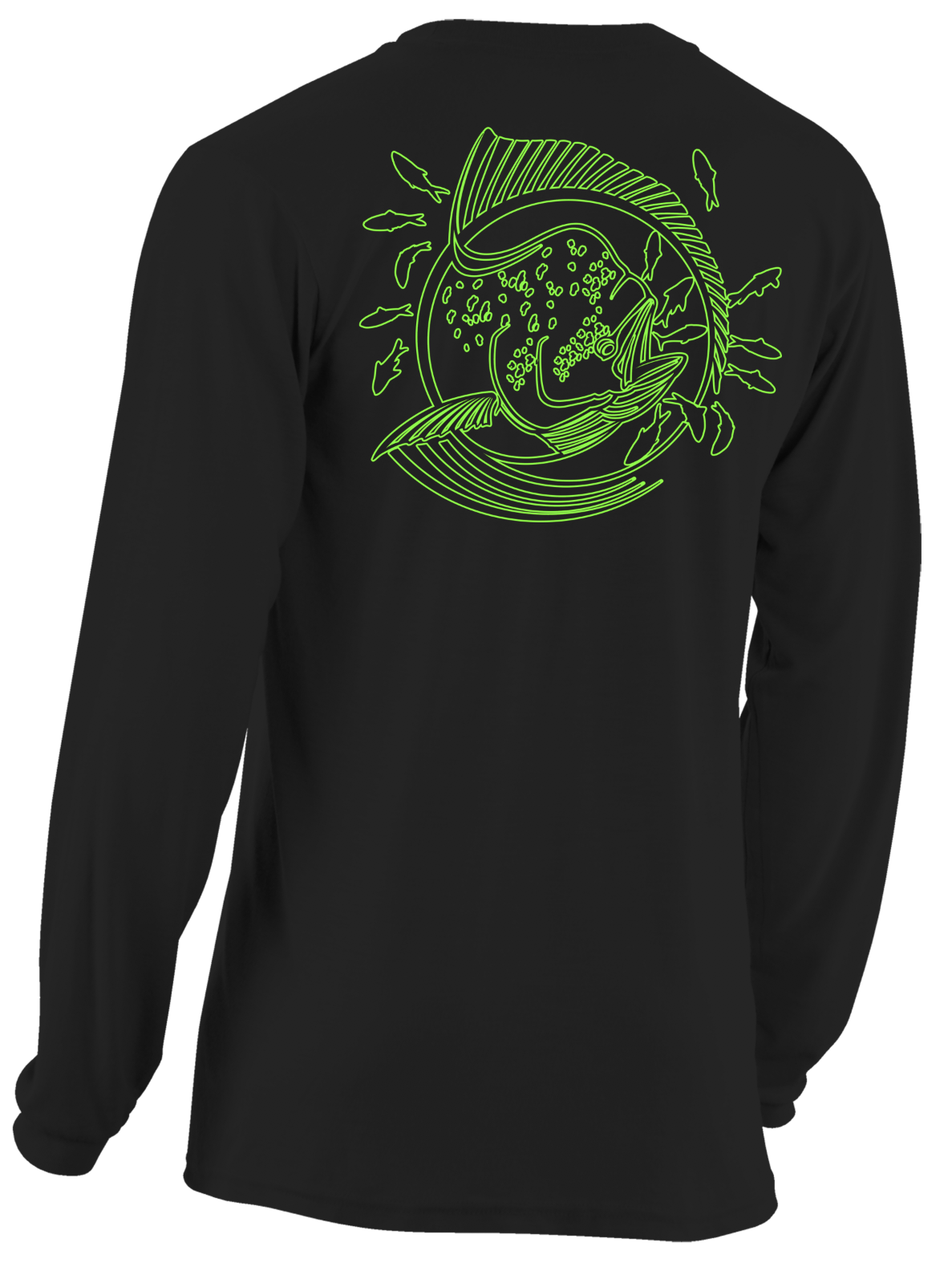 Sa-20333 Long Sleeve Cotton Black Lime Green Mahi Outline - Long-sleeved T-shirt (1578x1578), Png Download