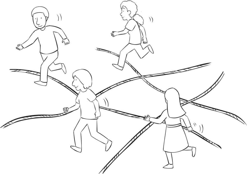 Back Group Of People Traversing An Area Of Ropes Laying - Line Art (1024x768), Png Download