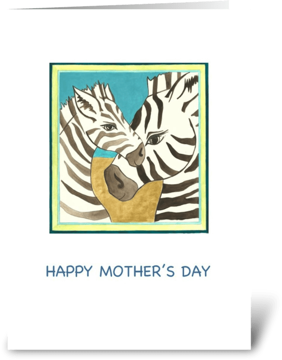 Happy Mother's Day Zebra Portraits Greeting Card - Illustration (700x792), Png Download
