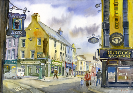 'galway Bar' Giclee Print - Galway City Watercolour (600x315), Png Download
