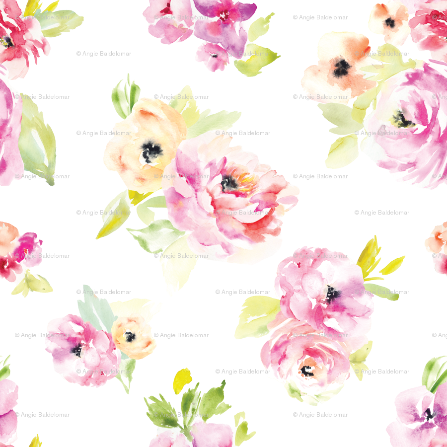 Frida Watercolor Floral Peony Fabric By Angiemakes - Garden Roses (470x470), Png Download