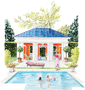 Harrison Howard And Pagoda Fabrics - Pagoda Poolhouse (355x373), Png Download