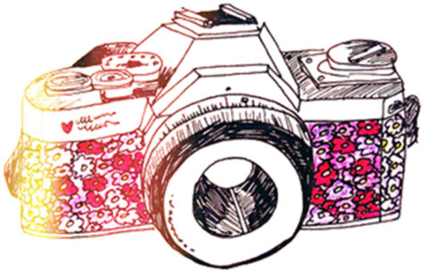 Camera, Flowers, And Vintage Image - Camera Drawing With Color (500x345), Png Download