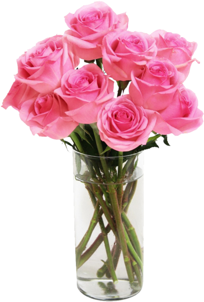 Bouquet Of Long Stemmed Roses - Pink Flower Vase Png (480x480), Png Download
