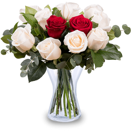 Bunch Of White And Red Rose Flowers Png (480x480), Png Download