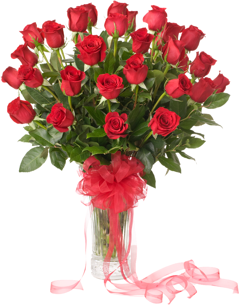 50 Red Roses Vase - Pink Lily Flower Bouquet (1200x1200), Png Download