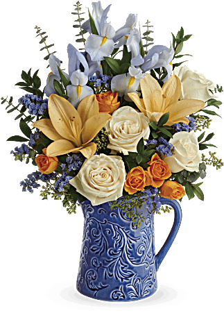 Crème Roses, Orange Spray Roses, Peach Asiatic Lilies, - Teleflora Spring Beauty Bouquet (368x460), Png Download