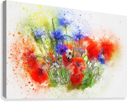 Watercolour Floral Bouquet Canvas Print - Техника Рисования Акварелью (429x344), Png Download