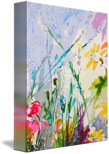 "wildflowers And Bees Modern Spring Floral" By Ginette - Gallery-wrapped Canvas Art Print 7 X 10 Entitled Wildflowers (460x650), Png Download