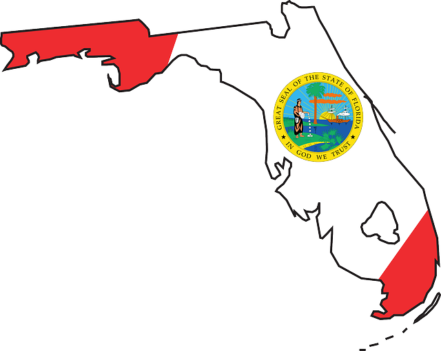 State Of Florida Outline Clip Art - Florida State Flag Map (640x510), Png Download
