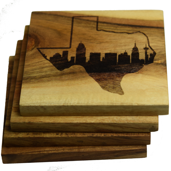 San Antonio Texas Skyline Within State Outline Coasters - Prestige Decanters San Antonio Skyline Within Texas (600x600), Png Download