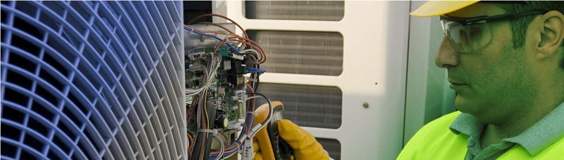 Electrician Working On An Air Conditioning Panel (1232x435), Png Download