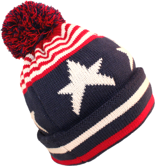 Pom Pom Hat With Stars & Stripes On - Beanie (558x599), Png Download