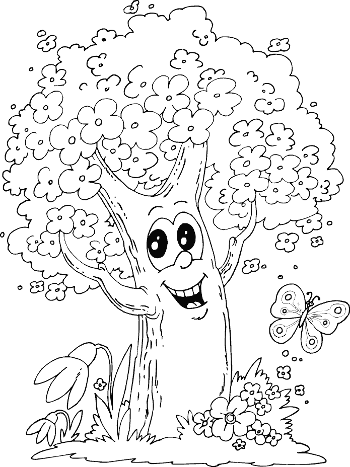 Spring Tree Colouring - Spring Tree Coloring Pages (695x928), Png Download