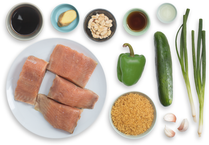 Teriyaki-glazed Salmon With Brown Rice, Bell Pepper - Superfood (700x477), Png Download