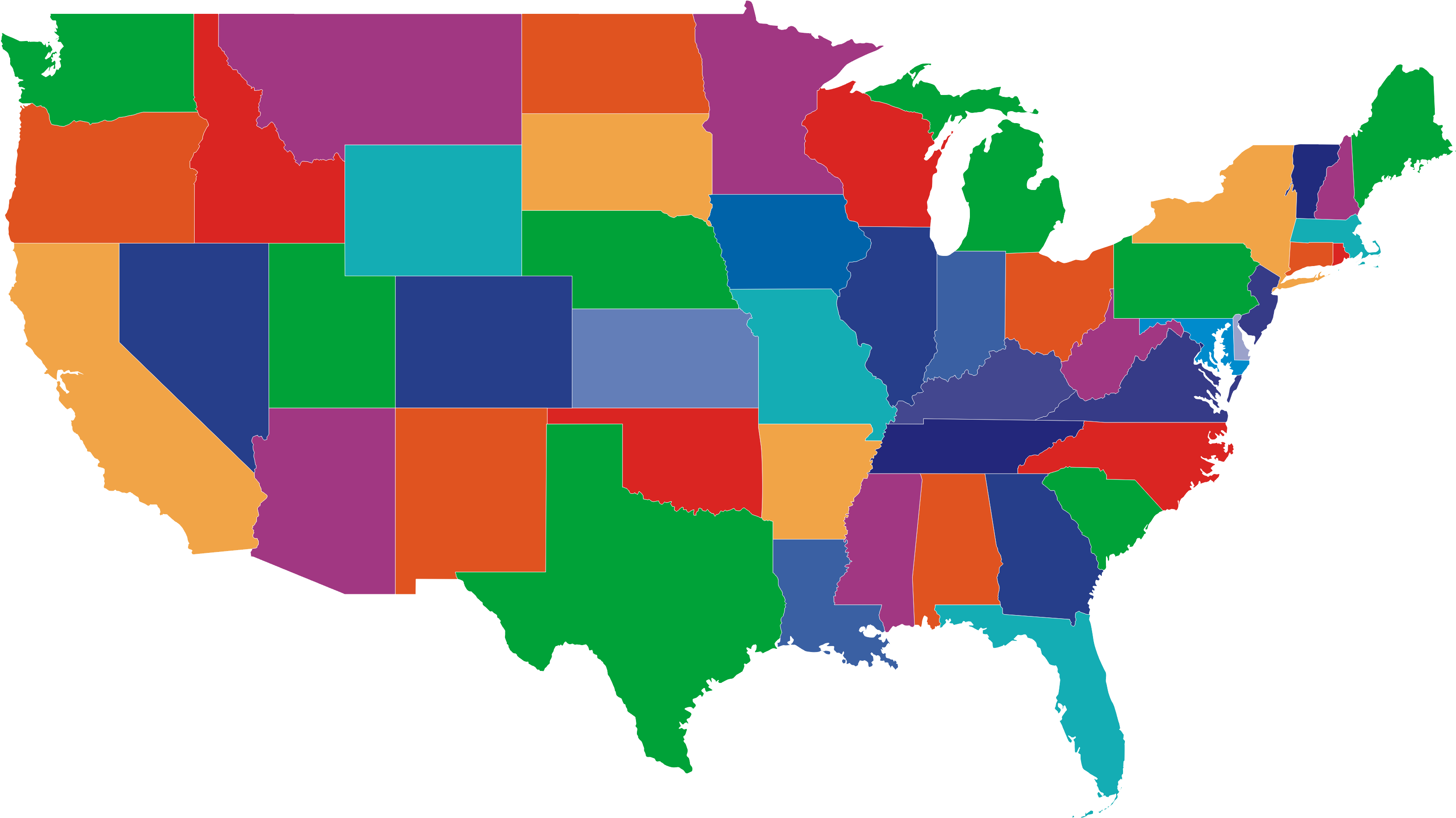 Usa Map Png - Colored Blank Us Map (3221x1777), Png Download