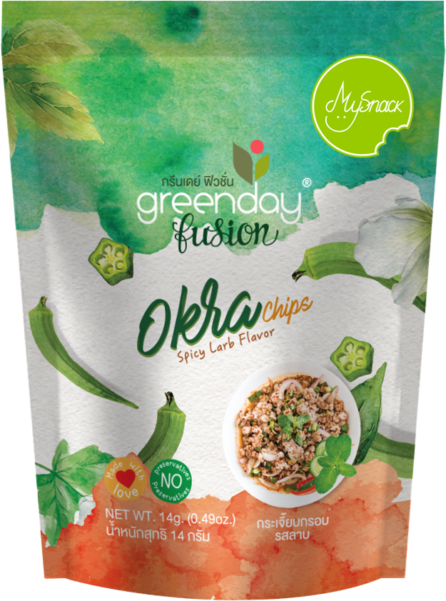 Okra Fusion Larb Packshot Logo - กรี น เดย์ กระเจี๊ยบ (1000x914), Png Download