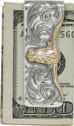 14k Gold Silhouetted Longhorn Hand Engraved Silver - Wallet (750x900), Png Download