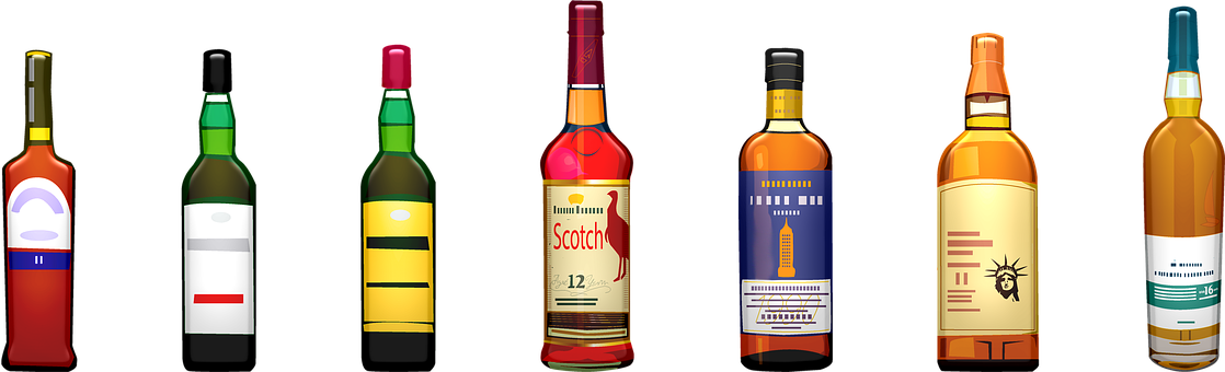 Alcohol Bottles Whiskey Wine Scotch Glass Drink - Бутылки С Алкоголем Png (1118x340), Png Download