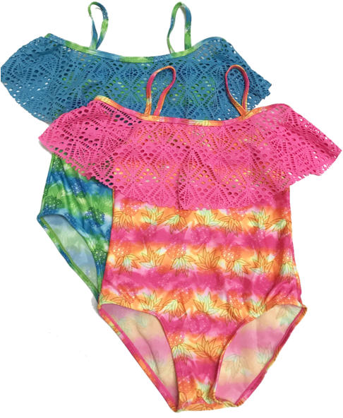 Swimwear Girls Ruffled Lolet Lace Pineapple Pattern - Swimsuit Bottom (534x600), Png Download