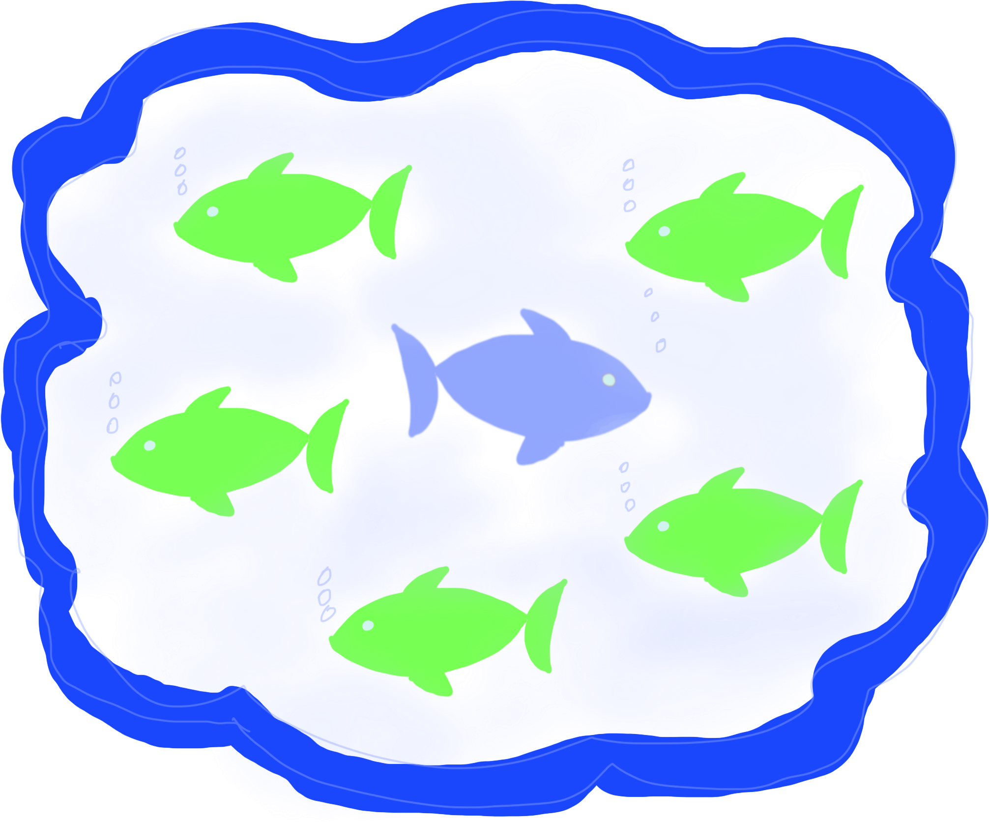 A Circle Of Green Fish Swimming Opposite Of One Blue (2048x1735), Png Download