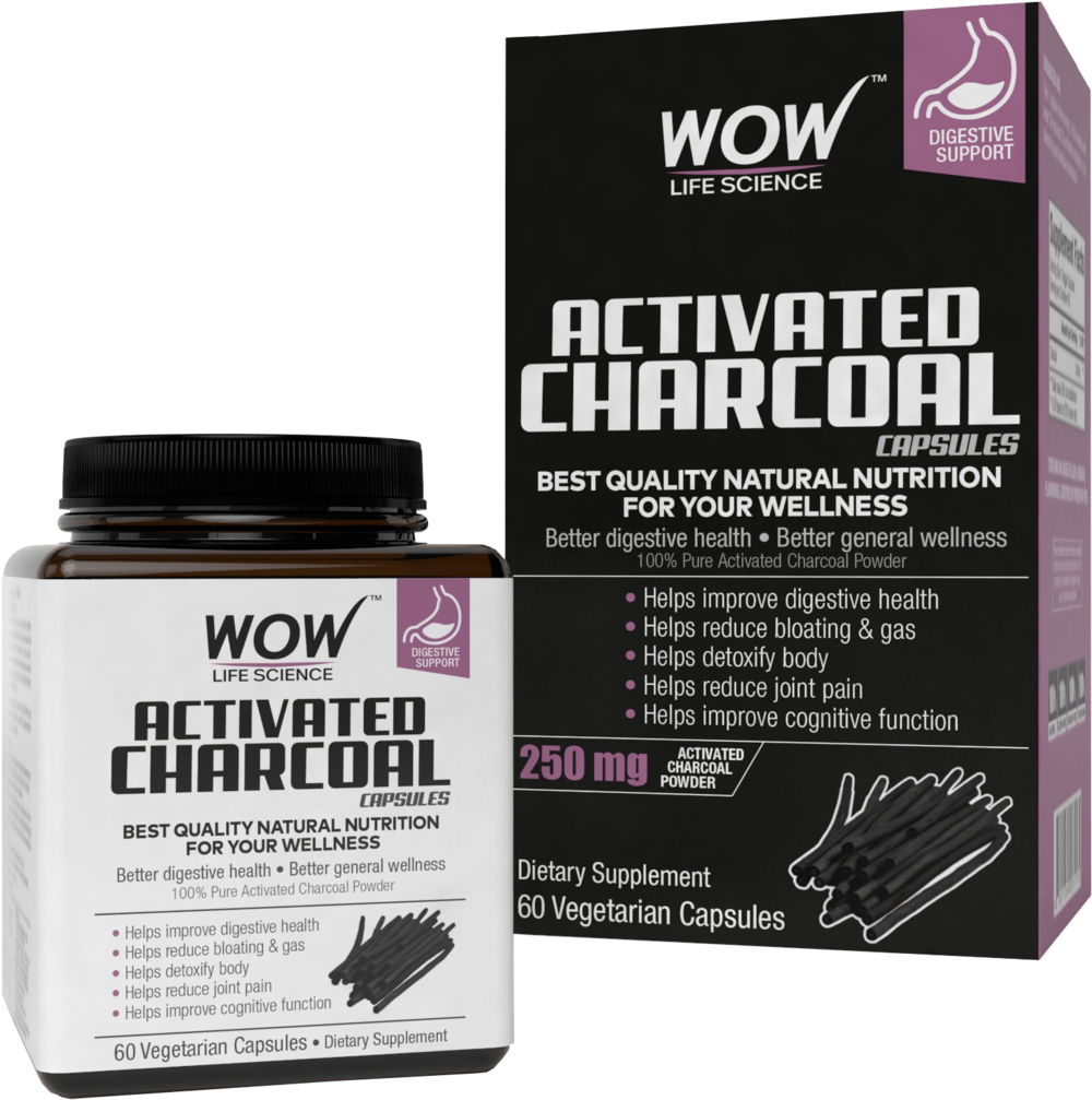 Wow Life Science Activated Charcoal 60 Capsules - Wow Activated Charcoal Capsules (1024x1024), Png Download