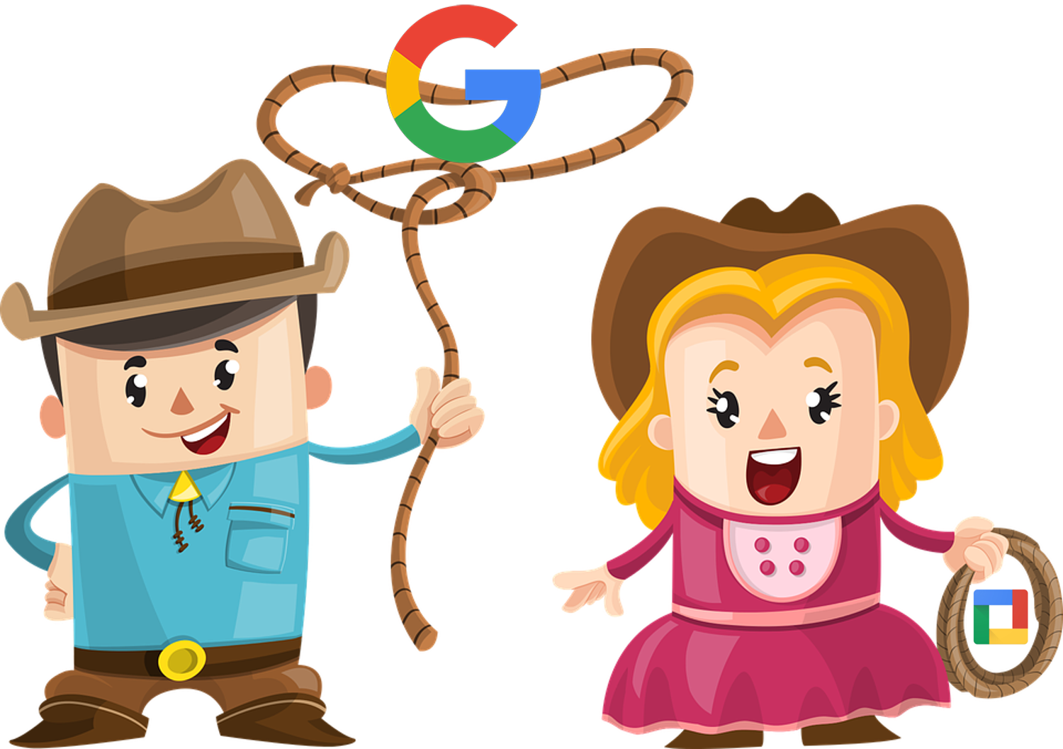 Lasso In The New Year - Cartoon Cowboy And Girl (1500x1057), Png Download