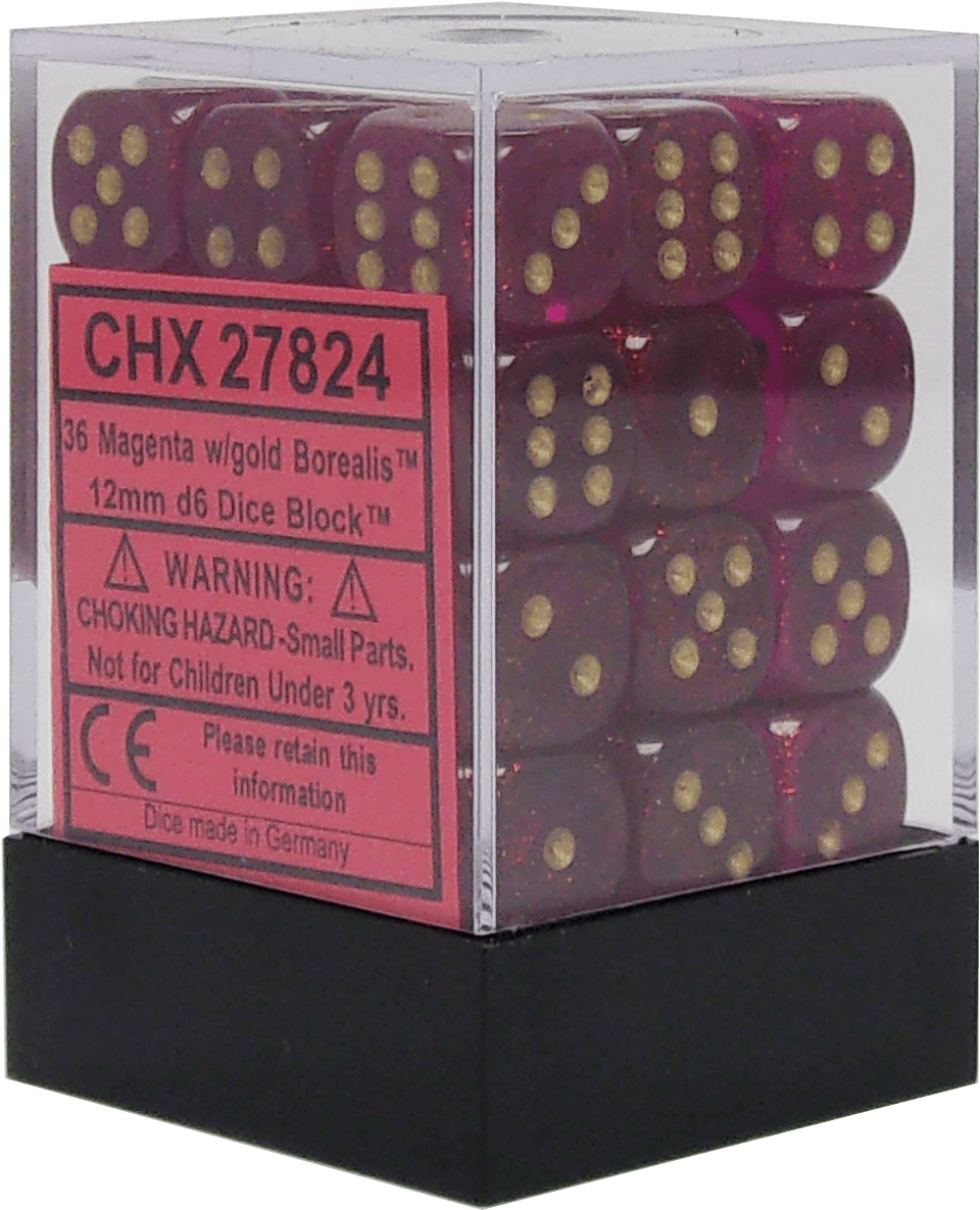 Borealis Magenta With Gold 12mm D6 - Box (1512x1800), Png Download