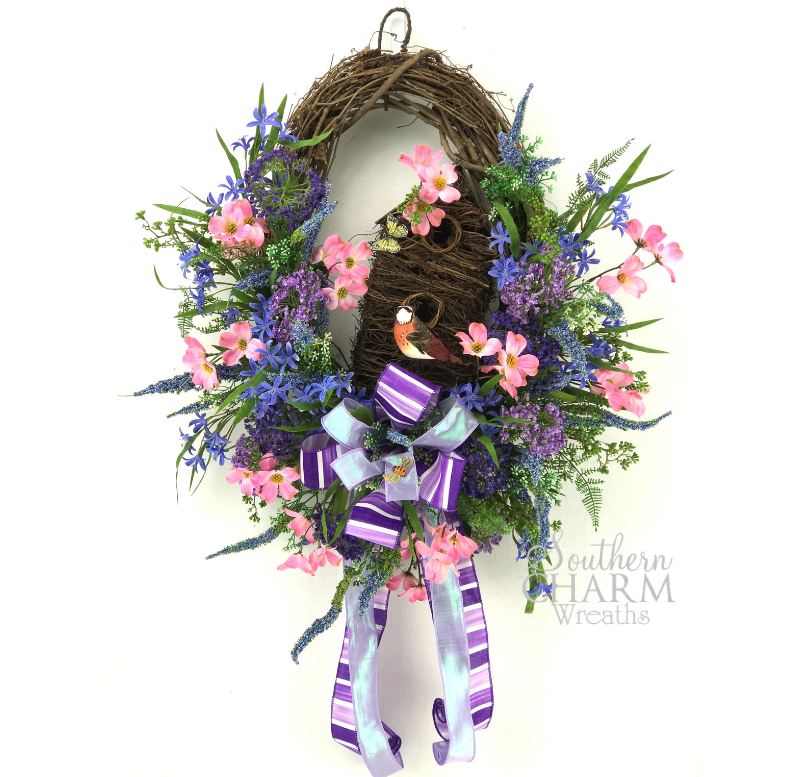 Silk Flower Spring Birdhouse Wreath Want To Learn How - Wreath (1152x776), Png Download