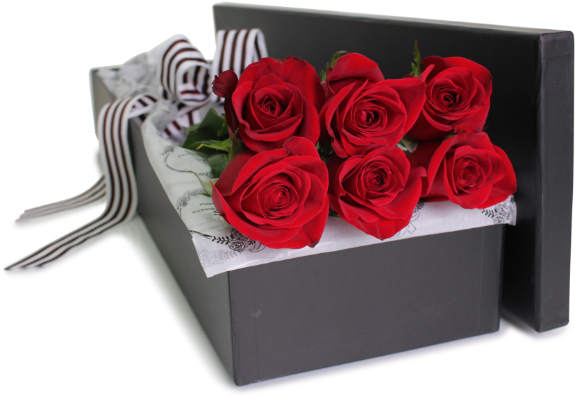 Boxed Red Roses 6 Stem - Valentines Flowers 2018 (863x600), Png Download