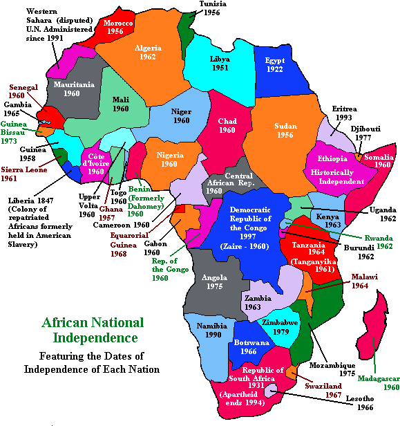 Dates Showing Independence Dates Of African Countries - Colonisation Map Of Africa (587x633), Png Download