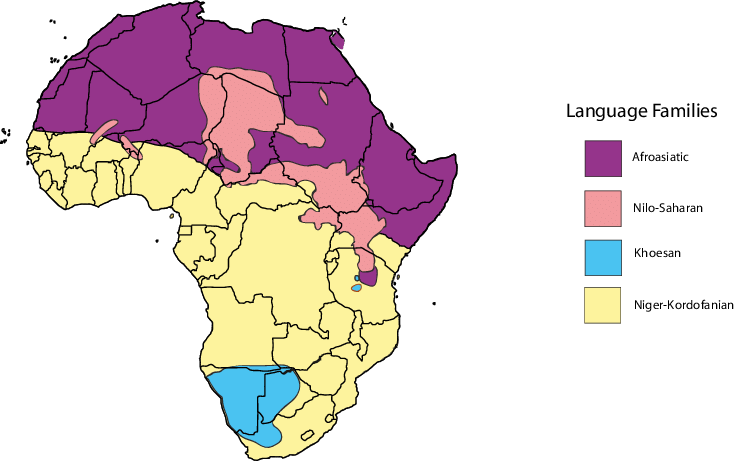 Map Of Africa Colored By The Language Family Spoken - Genetic Map Of Africa (735x461), Png Download