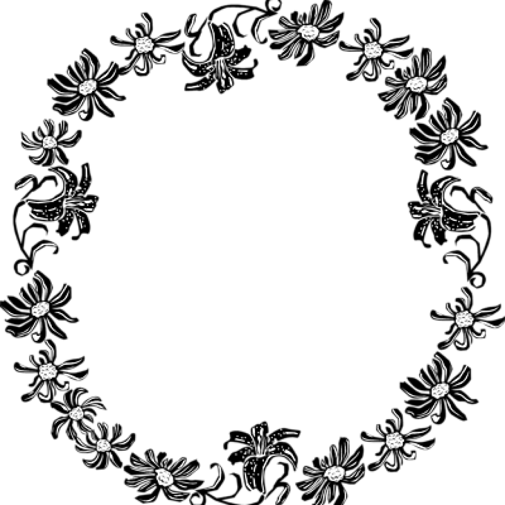 Border Clipart Black And White Black And White Flower - Black And White Floral Png (1024x1024), Png Download