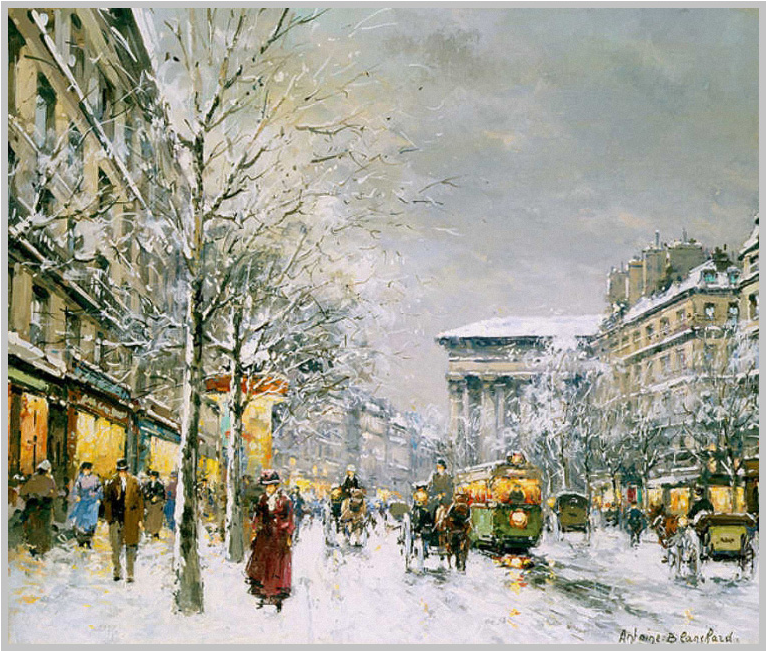 Imagenes De Las Obras Del Pintor Francés Antoine Blanchard - Boulevard De La Madeleine, Sous La Neige (1100x700), Png Download