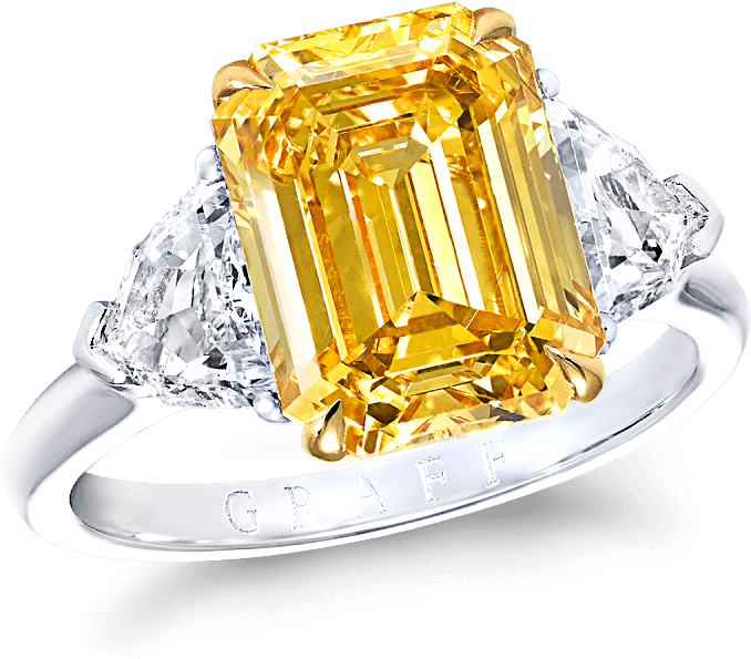 A Classic Graff Ring Featuring An Emerald Cut Yellow - Engagement Ring (2000x2000), Png Download