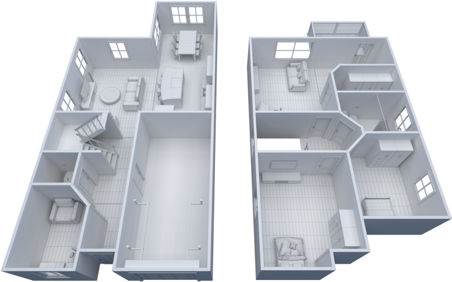 Floor Plan Non Textured Version 3d Model - Non Textured 3d Model (920x613), Png Download