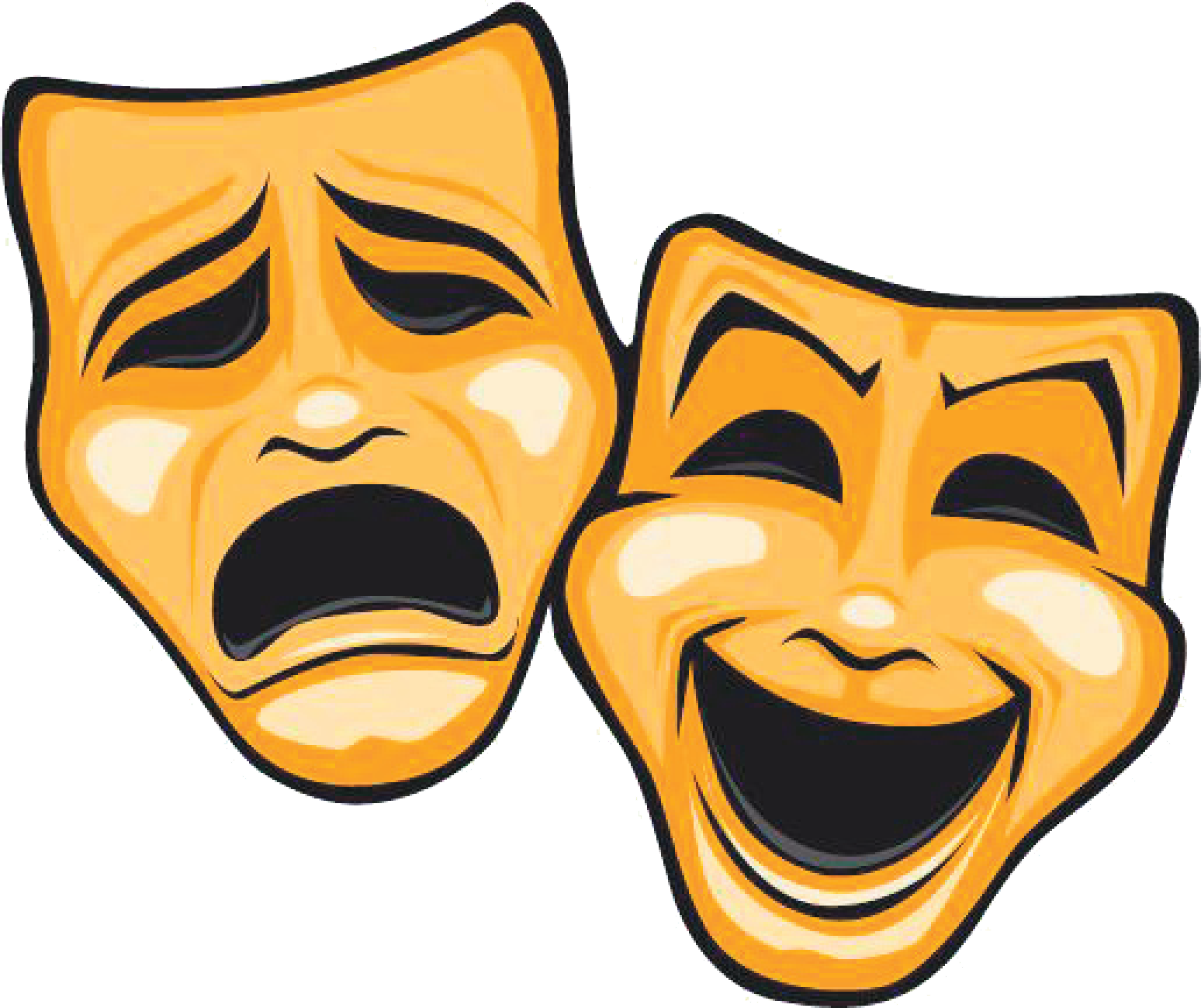 Black And White Stock Dinner Theatre Clipart - Comedy And Tragedy Masks Png (1548x1299), Png Download